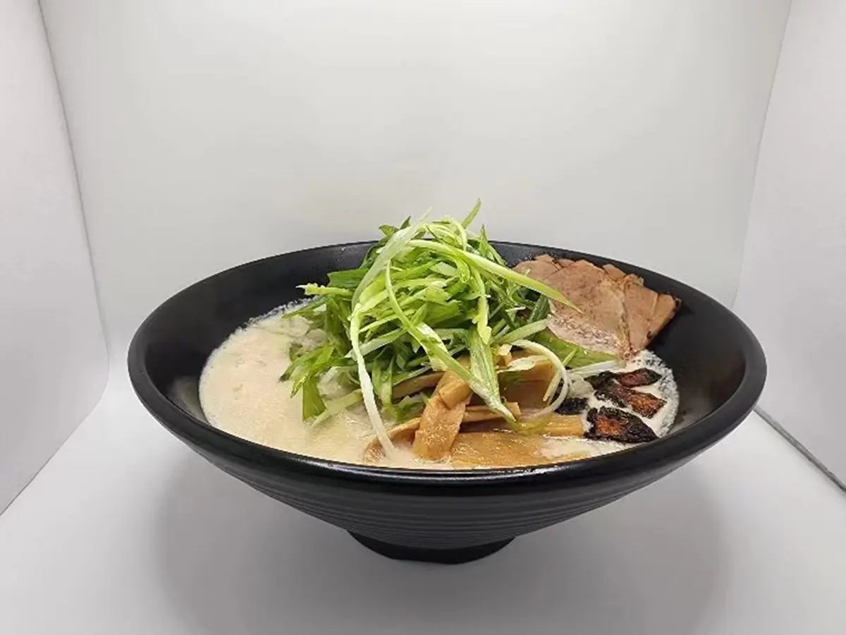 Classic milky tonkotsu ramen with chashu and bamboo shoots at Suisen Ramen & Sushi, a Ramen Restaurant in Oxnard