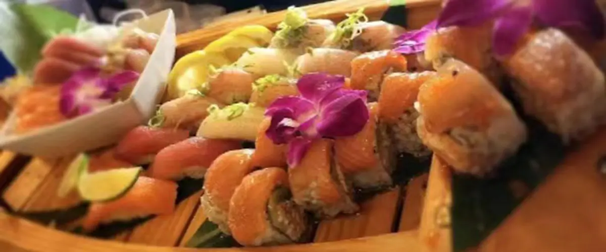 Luxury sushi boat platter at Suisen Ramen & Sushi, a Ramen Restaurant in Oxnard