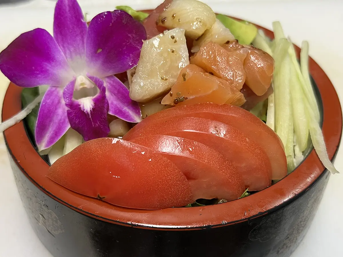 Seafood vegetable salad platter at Suisen Ramen & Sushi, a Ramen Restaurant in Oxnard